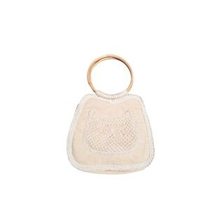 Vintage Macrame Handbag Purse Wooden Handle Made In Philippines Ivory Shoulder